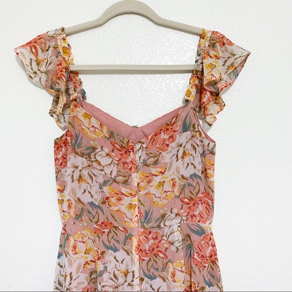 WAYF Valerie Blouson Midi Dress In Coral Floral | Size S - Picture 7 of 11